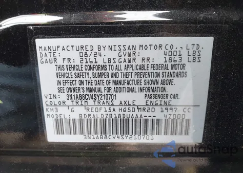 2025 Nissan Sentra Sv z USA, uszkodzony, nr VIN 3N1AB8CV4SY210701